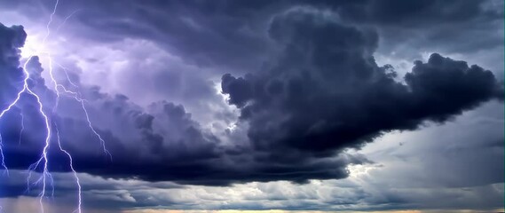 Wall Mural - Anamorphic video Thunderstorm and lightning on the black clouds
