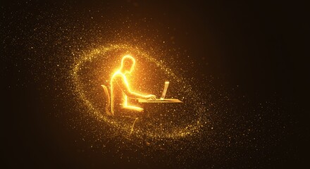 Golden light silhouette of a developer coding amidst a swirling vortex