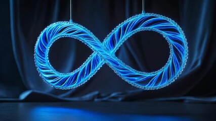 Wall Mural - blue neon freeze light forming infinity sign on black background