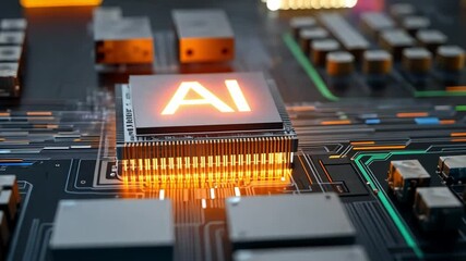 Wall Mural - ai chip and circuit board: high-tech composition, showcasing an ai chip at the core of a complex cir