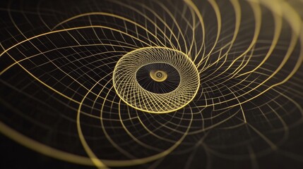 Golden Spiral Abstract Geometric Design on black background