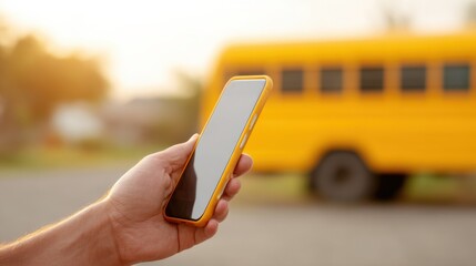 Parent checking school bus location on smartphone app, School bus GPS tracking