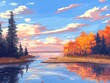 © fledermausstudio - Autumn lake reflects fiery trees and sky serenity abounds