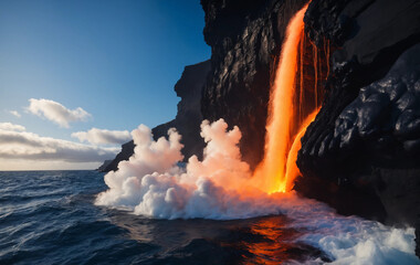 erupting volcano in the sea