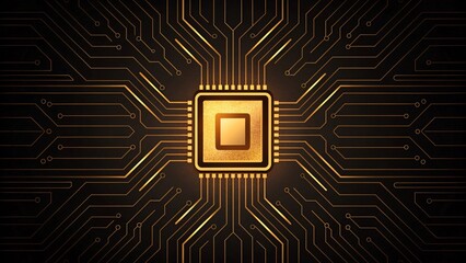 Wall Mural - golden microchip circuit board technology abstract background