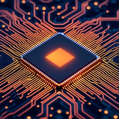 Poster - high resolution close up of illuminated cpu processor on circuit board