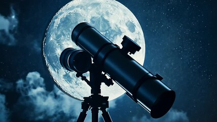 Wall Mural - Celestial Observation: Telescope and Full Moon at Night