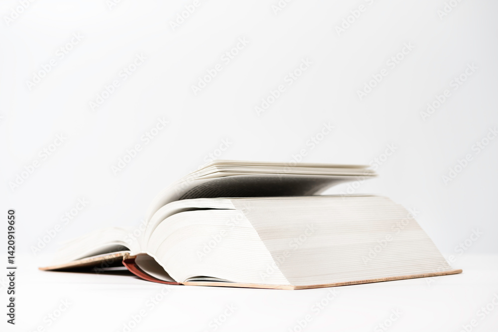 Open book with debunked pages lies on white background. Fantasies and ...