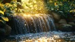 © Omizzoda - A small waterfall glowing with backlight from the afternoon sun texture background
