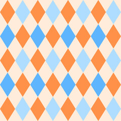 Wall Mural - Argyle seamless pattern.Colorful harlequin repeat pattern in blue and orange.Vector graphic background for textile and prints.