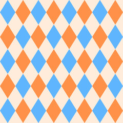 Wall Mural - Seamless argyle pattern.Colorful harlequin repeat pattern in orange and blue.Vector graphic background for textile and prints.