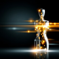 Aufkleber - Elegant Woman Figure: Abstract Glass Sculpture with Golden Light Streaks on Dark Background, Artistic Rendering 