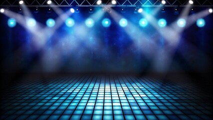 Poster - Abstract futuristic background of blue empty stage arena stadium spotlgiht stage background with glowing lights and digital atmosphere for event, concert, or virtual show design concept