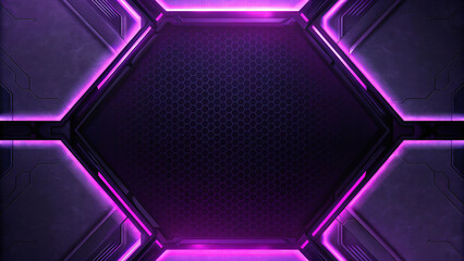 Poster - Background e-sport gaming abstract neon cyberpunk purple technology banner wallpaper, futuristic glow backdrop virtual digital design sci-fi light space fantasy template illustration