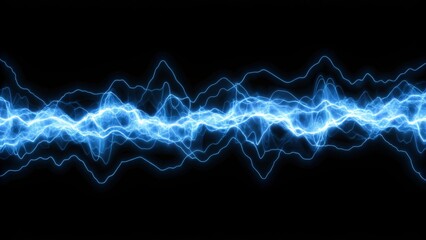 Aufkleber - Abstract blue electric lighting effect on black background, vibrant, illumination, dark, innovation, background, futuristic energy burst design in motion creating dramatic visual impact
