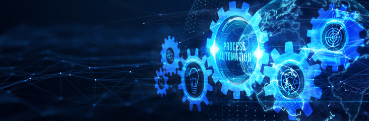 Business process automation, industrial technology innovation, optimization concept. 3d illustration