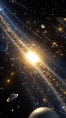 galactic view with planets and stars