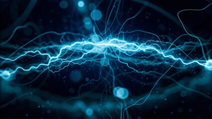 Leinwandbilder - Blue electric current lightning on a background, electric, current, lightning, blue, energy, power, technology, electricity, voltage, surge, plasma, glow, spark, digital wave, science
