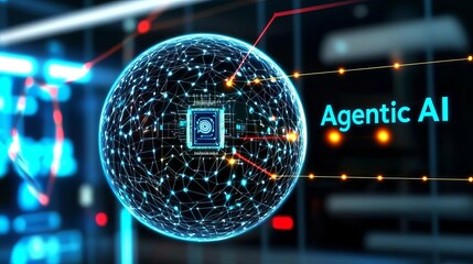Futuristic AI technology and digital network concept. Agentic AI