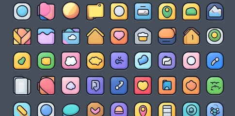 Colorful App Icons Design Set for Mobile Interface