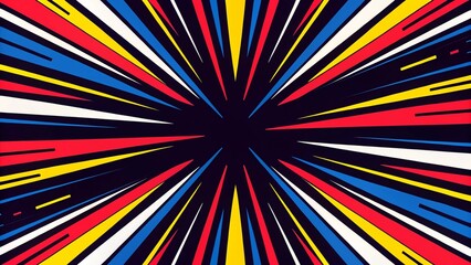 Aufkleber - Radial speed lines background for comic books. Color rays of explosion. Speed motion in hyperspace tunnel. Abstract comic wallpaper for media advertising, energetic burst pattern effect illustration