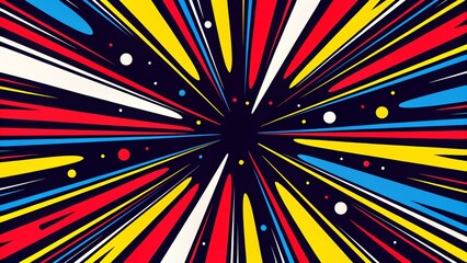 Aufkleber - Radial speed lines background for comic books. Color rays of explosion. Speed motion in hyperspace tunnel. Abstract comic wallpaper for media advertising, energetic burst pattern effect illustration