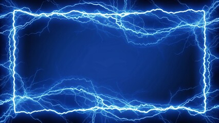 Aufkleber - Rectangle frame with glowing blue electric energy lightning spark effect on dark background, copy space for text, futuristic power border design with light flash on digital backdrop