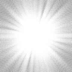 Poster - Dotwork noise burst beam background. Black noise stipple dots sunburst pattern. Motion, explosion effect. Abstract dotwork banner with star flash. Radial ray grunge pattern. Abstract sunbeam. 