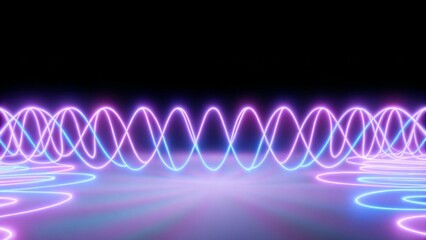 Aufkleber - 3d render, neon light, laser show, impulse, chart, ultraviolet spectrum, pulse power lines, quantum energy, pink blue violet glowing dynamic line, abstract background, reflection, futuristic visual