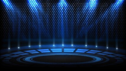 Aufkleber - Abstract futuristic background of empty stage arena stadium spotlgiht stage background, glowing lights digital space sci fi scene performance platform illumination beam event concert