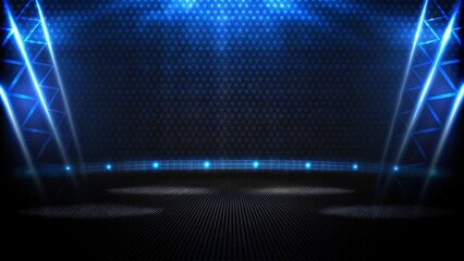 Fototapete - Abstract futuristic background of empty stage arena stadium spotlgiht stage background, glowing lights digital space sci fi scene performance platform illumination beam event concert