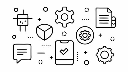Vector Icons Set in Line Style Representing Various Settings and Configuration Tools for UI UX Design Software and Web Development Illustrations