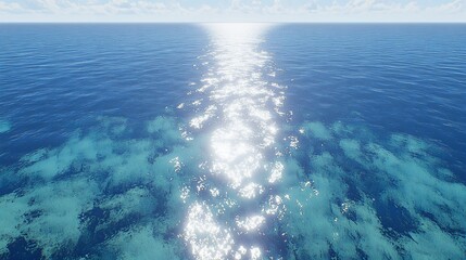 ocean wake, sunlight, clear water, blue sky, travel