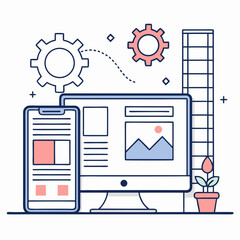 Create a bold, vector illustration of a mobile-first web design concept, emphasizing responsive design and user experience.