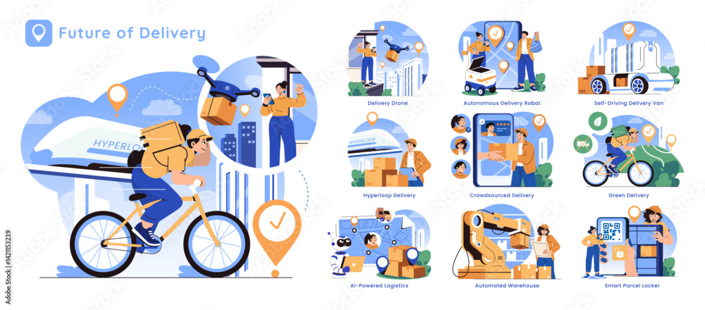 Future Of Delivery. Flat Vector Illustration