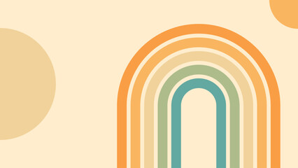 Wall Mural - abstract background of rainbow and sun groovy wavy line design in 1970s hippie retro style. vector p