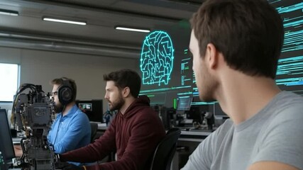 Wall Mural - ai development - a team of engineers in a futuristic lab designing the next generation of artificial