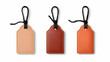 © Dimas - Three Leather Tags with Black Strings on White Background