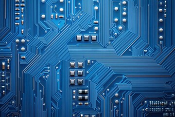 Wall Mural - intricate blue circuit board design with electronic components detail