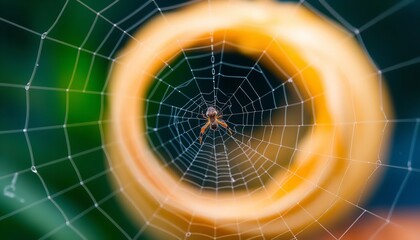 Macro Photography of Spider in its Web Nature Detailed Intricate Design Artistic Wildlife Closeup Shot Amazing Spiderweb green    