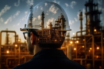 Wall Mural - Worker with Hard Hat and Industrial Background Concept
