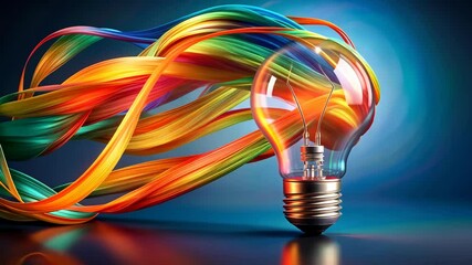 Wall Mural - flowing rainbow colors illuminate a lightbulb a symbol of creativity and innovation