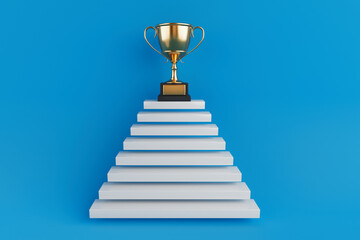 Aufkleber - Path to Success Concept. Climb Up Stair to Golden Award Trophy. 3d Rendering