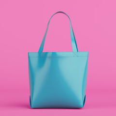 Poster - Blue Blank Textile Tote Bag Mockup Template for Shopping with Handles in Duotone Style. 3d Rendering