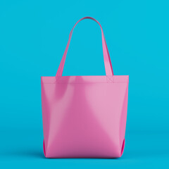 Poster - Pink Blank Textile Tote Bag Mockup Template for Shopping with Handles in Duotone Style. 3d Rendering
