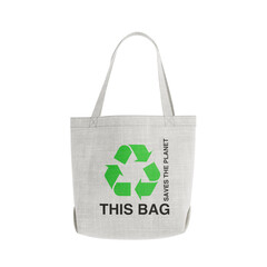 Poster - White Textile Tote Bag with Recycle Sign for Shopping with Handles. 3d Rendering
