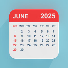 Fototapete - Flat Icon Calendar June 2025. 3d Rendering