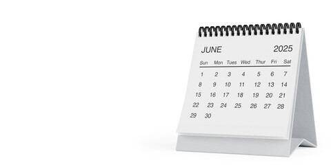 Fototapete - White Desk Monthly June 2025 Business Calendar. 3d Rendering