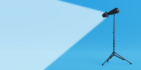 Poster - Studio Lighting Spotlight with Stand and White Light Spot. 3d Rendering