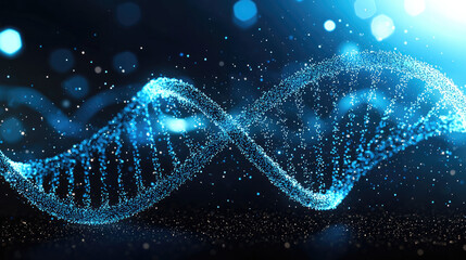 Poster - stunning representation of DNA helix strand, showcasing vibrant blue particles against dark background, evoking sense of scientific wonder and discovery
